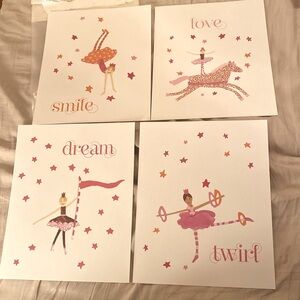 New! Pottery Barn Kids pbk set of 4 Lucy Art Prints ballet theme NWT